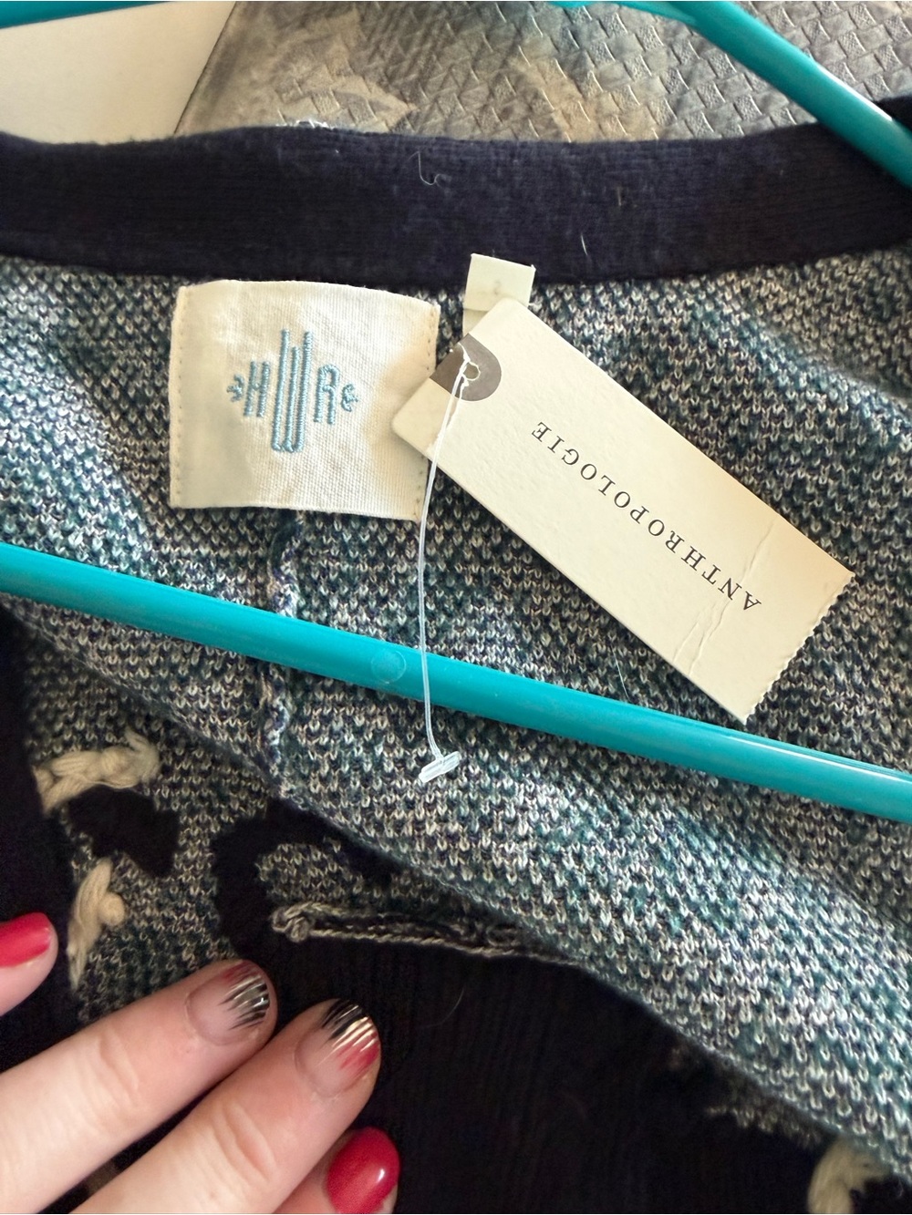 Anthropologie Navy and Cream Knit Cardigan NWT